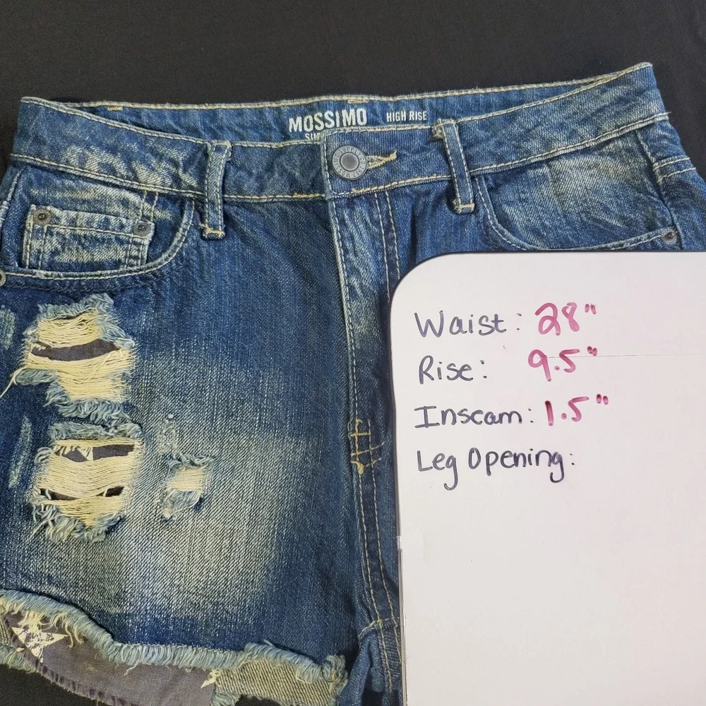 Mossimo Size 5 High Rise Blue Denim  Distressed Jean Shorts w/Flag Pocket‎ Liner